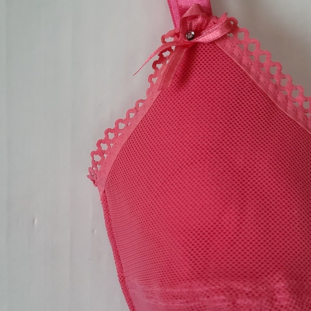 Rhonda Shear Mesh Wireless Lightly Padded Bra Sz XS Pink Adjustable Straps EUC - Picture 4 of 9